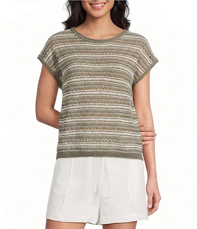 Blu Pepper Stripe Boat Neck Drop Shoulder Short Sleeve Sweater