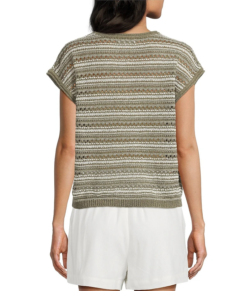 Blu Pepper Stripe Boat Neck Drop Shoulder Short Sleeve Sweater
