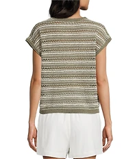 Blu Pepper Stripe Boat Neck Drop Shoulder Short Sleeve Sweater