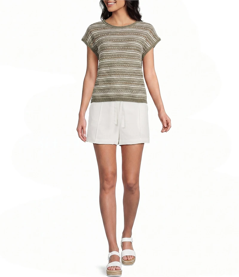 Blu Pepper Stripe Boat Neck Drop Shoulder Short Sleeve Sweater