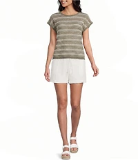 Blu Pepper Stripe Boat Neck Drop Shoulder Short Sleeve Sweater