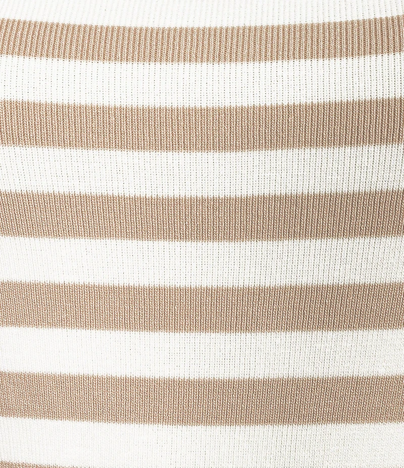 Blu Pepper Stripe Boat Neck Short Sleeve Cropped Knit Sweater