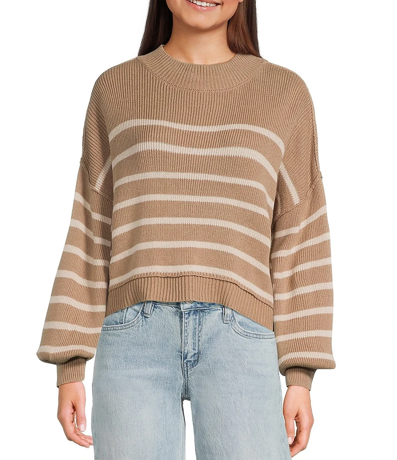 Blu Pepper Stripe Mock Neck Long Sleeve Sweater