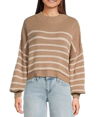 Blu Pepper Stripe Mock Neck Long Sleeve Sweater