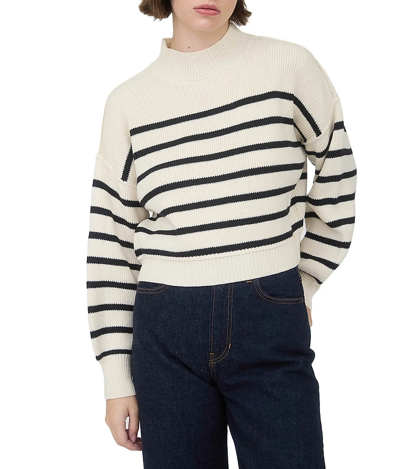Blu Pepper Stripe Mock Neck Long Sleeve Sweater