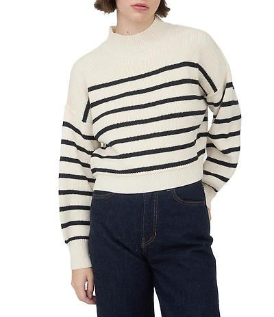 Blu Pepper Stripe Mock Neck Long Sleeve Sweater