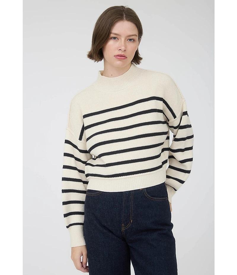Blu Pepper Stripe Mock Neck Long Sleeve Sweater