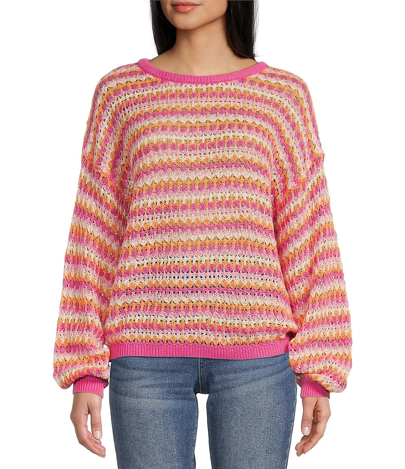 Blu Pepper Stripe Print Bow Back Relaxed Fit Sweater