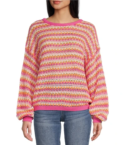 Blu Pepper Stripe Print Bow Back Relaxed Fit Sweater