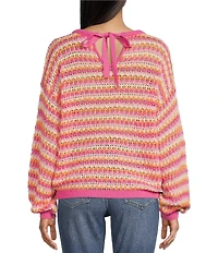 Blu Pepper Stripe Print Bow Back Relaxed Fit Sweater