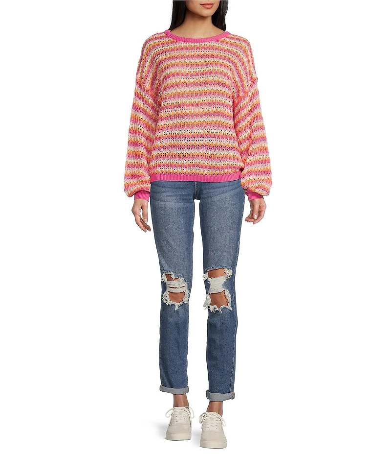 Blu Pepper Stripe Print Bow Back Relaxed Fit Sweater