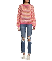 Blu Pepper Stripe Print Bow Back Relaxed Fit Sweater