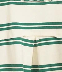 Blu Pepper Striped Collared Short Sleeve Boxy Knit Top