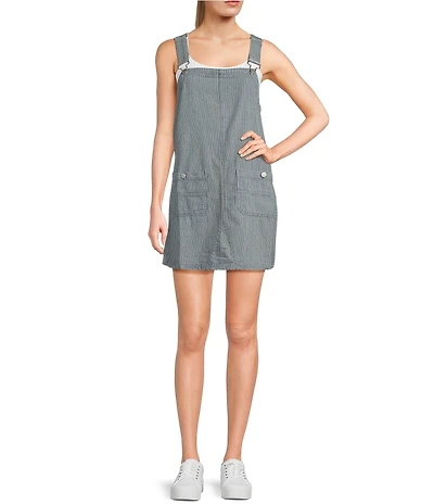 Blu Pepper Striped Denim Overall Mini Dress