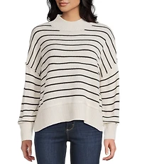 Blu Pepper Striped Knit Mock Neck Side Slit Sweater