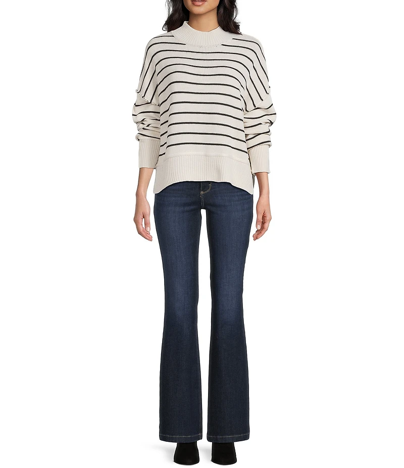 Blu Pepper Striped Knit Mock Neck Side Slit Sweater
