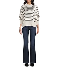 Blu Pepper Striped Knit Mock Neck Side Slit Sweater