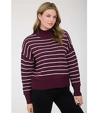 Blu Pepper Striped Knit Mock Neck Side Slit Sweater