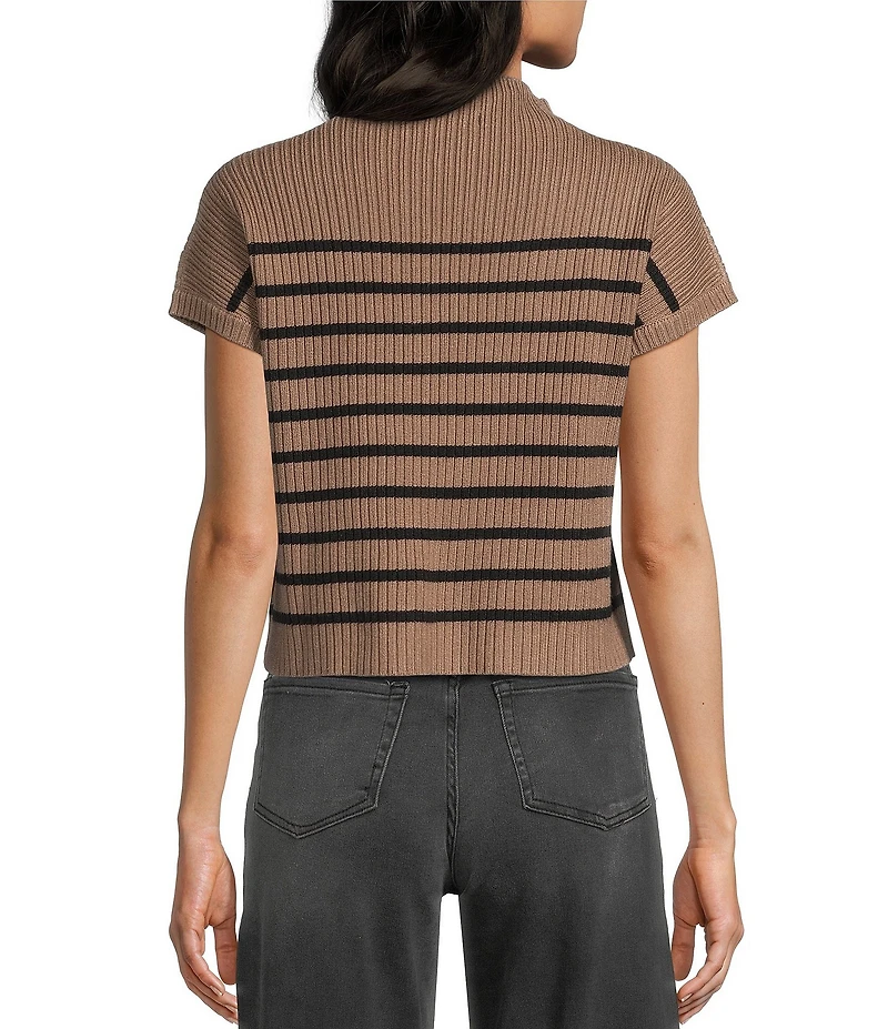 Blu Pepper Striped Mock Neck Dolman Short Sleeve Sweater