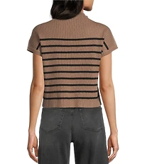 Blu Pepper Striped Mock Neck Dolman Short Sleeve Sweater