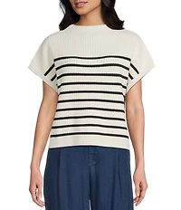 Blu Pepper Striped Mock Neck Dolman Short Sleeve Sweater