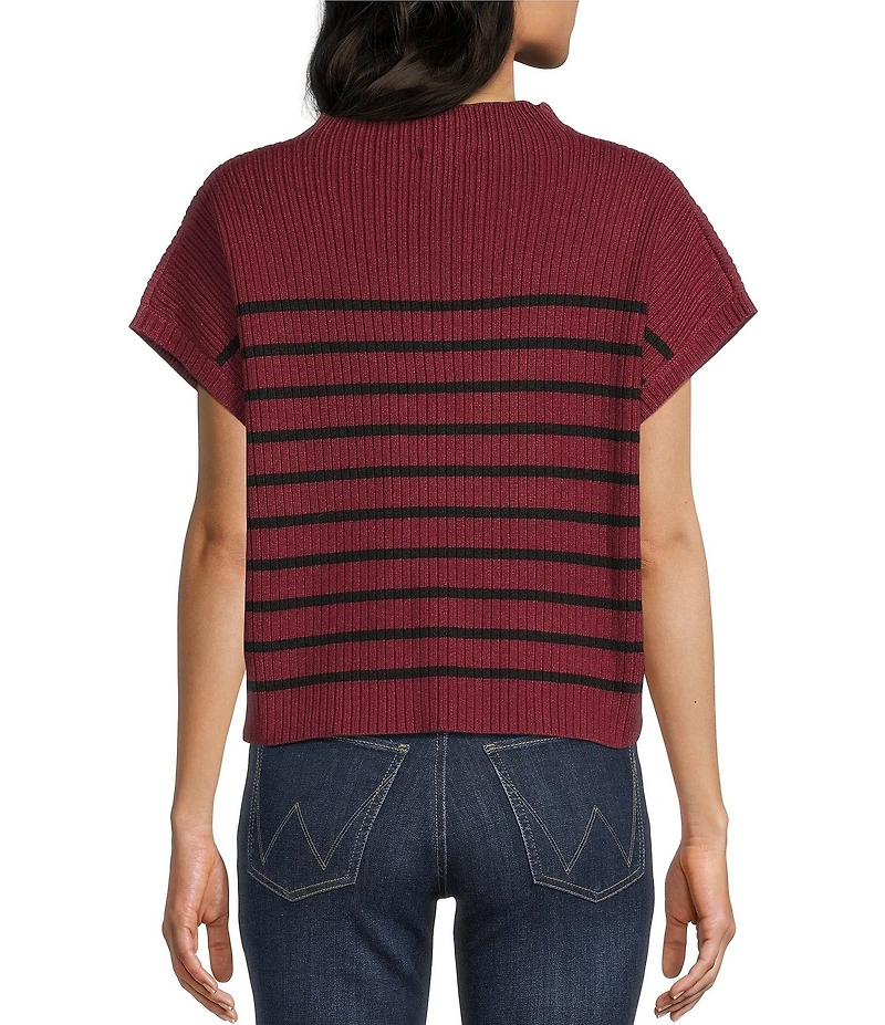 Blu Pepper Striped Mock Neck Dolman Short Sleeve Sweater