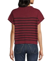 Blu Pepper Striped Mock Neck Dolman Short Sleeve Sweater
