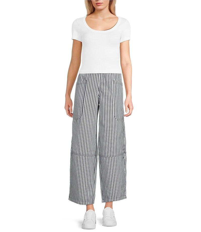 Blu Pepper Striped Pocket Wide Leg Pants