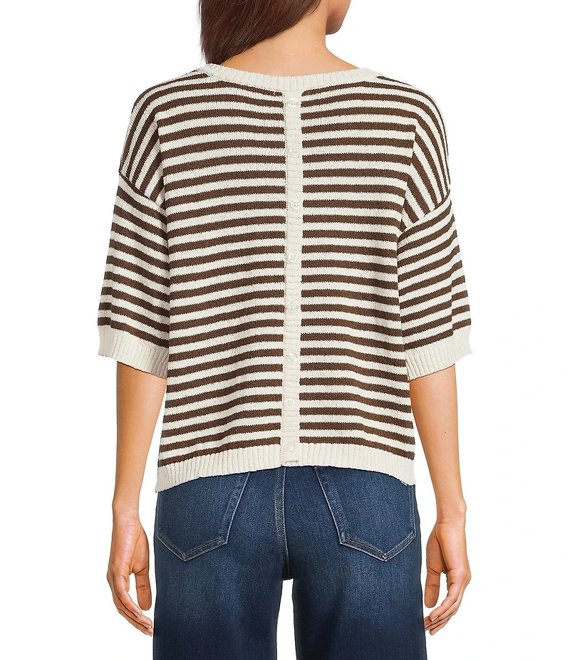 Blu Pepper Striped 3/4 Sleeve Contrast Trim Sweater