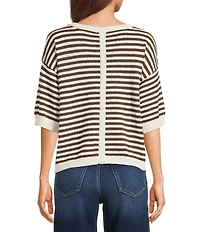 Blu Pepper Striped 3/4 Sleeve Contrast Trim Sweater