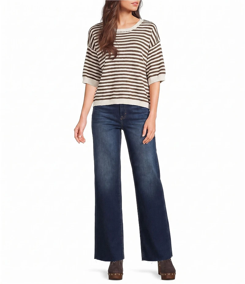 Blu Pepper Striped 3/4 Sleeve Contrast Trim Sweater
