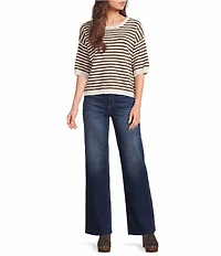 Blu Pepper Striped 3/4 Sleeve Contrast Trim Sweater