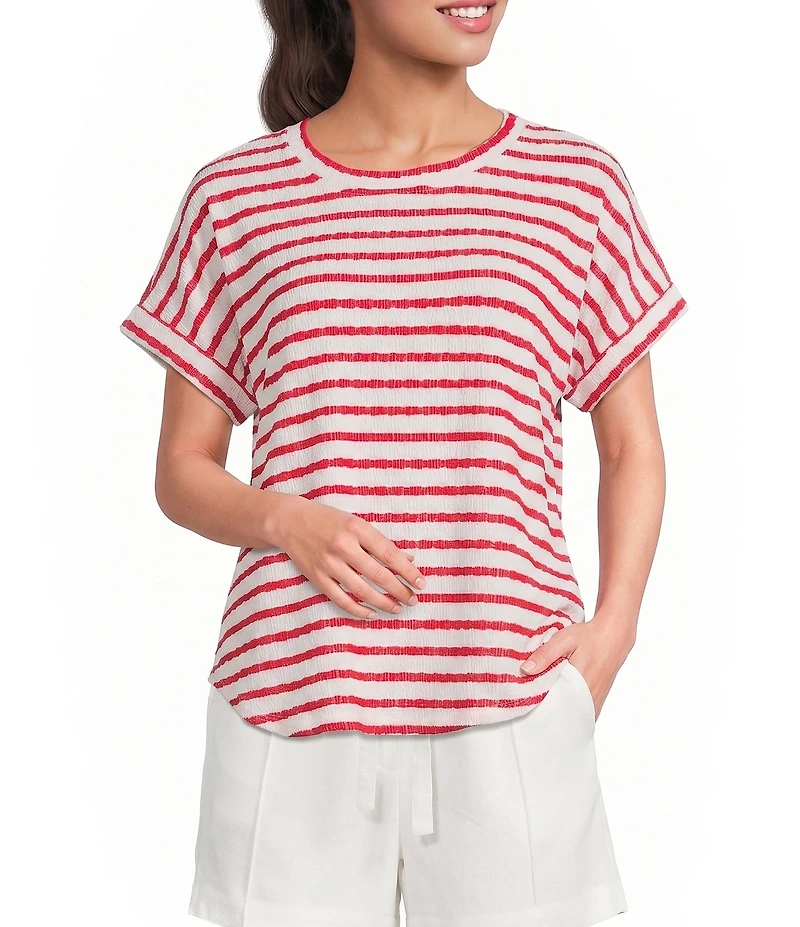 Blu Pepper Striped Short Sleeve Knit Top