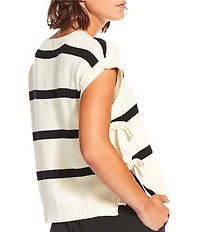 Blu Pepper Striped Short Sleeve Side Bow Detail Sweater