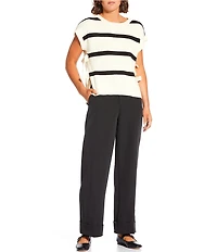 Blu Pepper Striped Short Sleeve Side Bow Detail Sweater