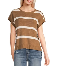 Blu Pepper Striped Short Sleeve Side Bow Detail Sweater