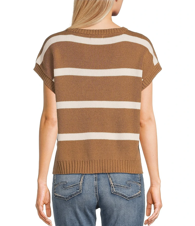 Blu Pepper Striped Short Sleeve Side Bow Detail Sweater