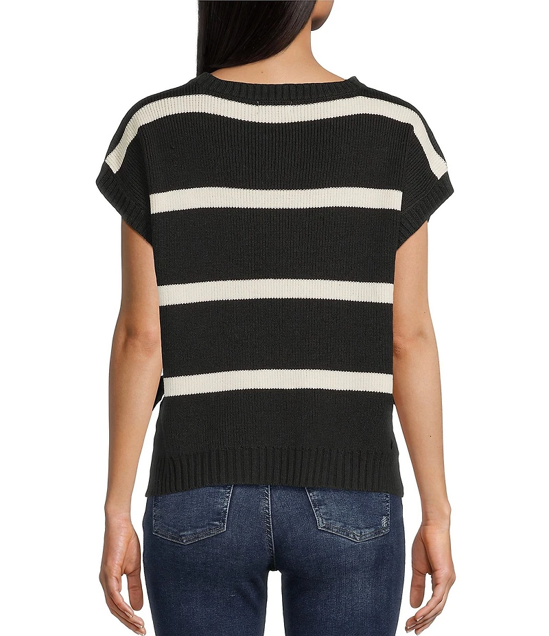 Blu Pepper Striped Short Sleeve Side Bow Detail Sweater