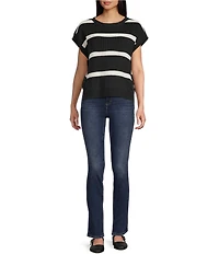 Blu Pepper Striped Short Sleeve Side Bow Detail Sweater