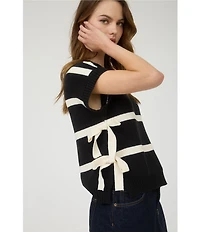 Blu Pepper Striped Cap Sleeve Side Bow Detail Sweater