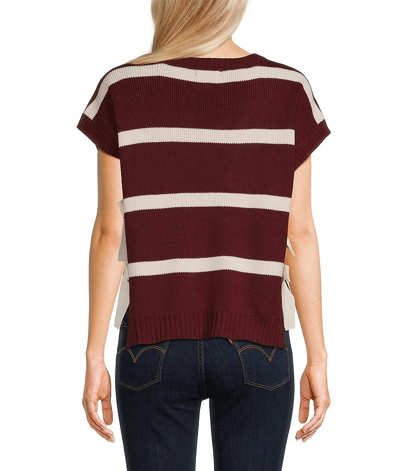Blu Pepper Striped Cap Sleeve Side Bow Detail Sweater