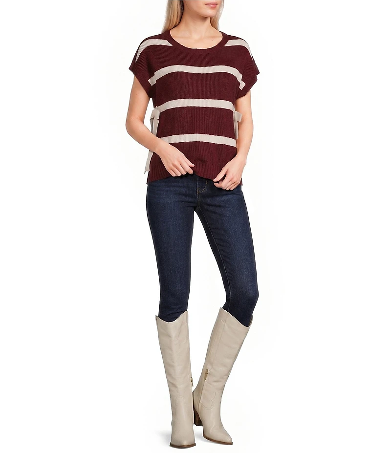 Blu Pepper Striped Cap Sleeve Side Bow Detail Sweater