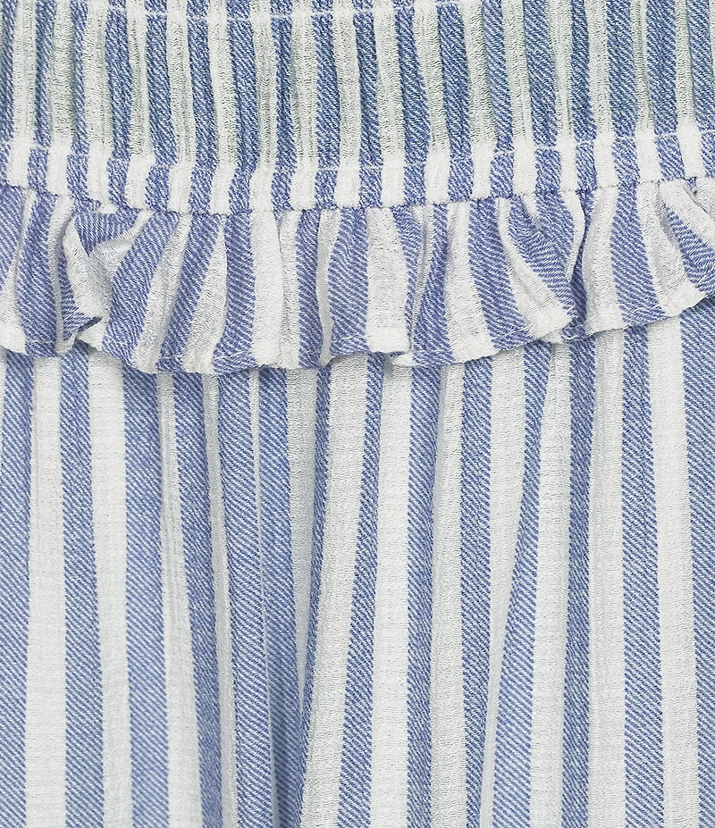 Blu Pepper Striped Square Neck Smocked Ruffle Trim Midi Dress