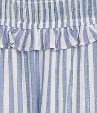 Blu Pepper Striped Square Neck Smocked Ruffle Trim Midi Dress