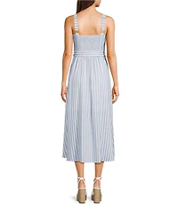 Blu Pepper Striped Sweetheart Neck Belted Midi Dress