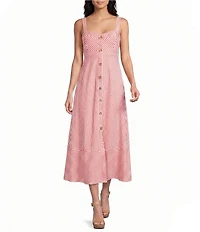 Blu Pepper Striped Sweetheart Neck Button Front Midi Dress