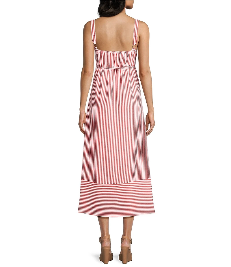 Blu Pepper Striped Sweetheart Neck Button Front Midi Dress