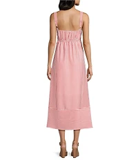 Blu Pepper Striped Sweetheart Neck Button Front Midi Dress