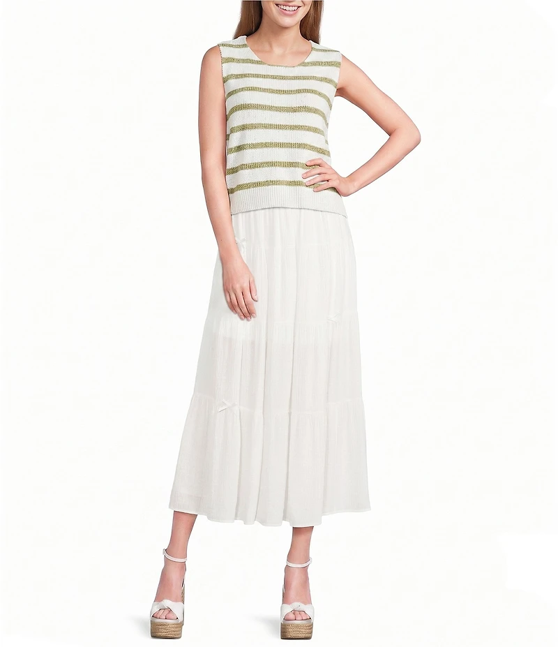 Blu Pepper Striped Tie Back Sleeveless Cropped Sweater