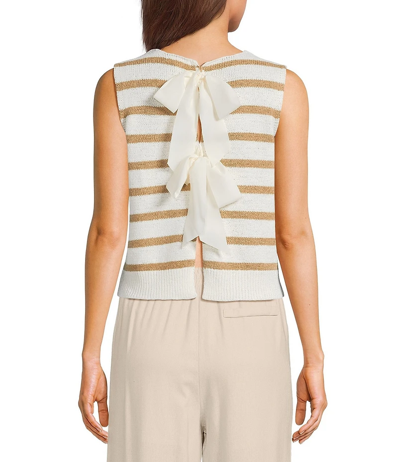 Blu Pepper Striped Tie Back Sleeveless Cropped Sweater
